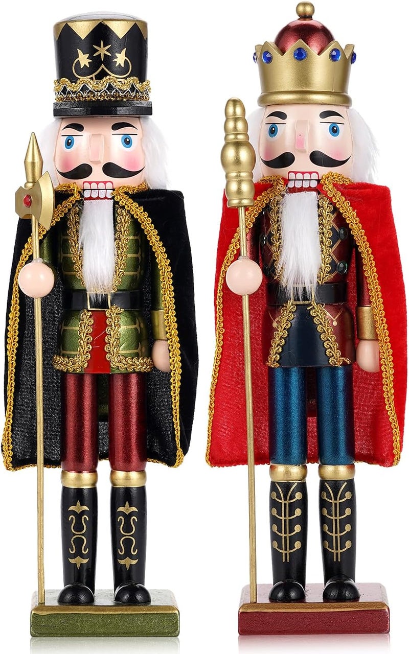 Tpudn Store 2 Pcs Wooden Christmas Decorations Nutcracker Soldier, 38CM Traditional Painted Nutcracker Figures,Festive Collectible Christmas Ornament Gift for Family Friends - Image 1